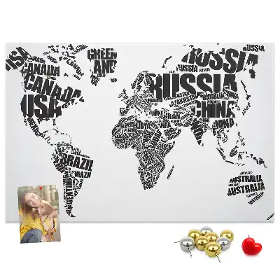World Map Printed Cork Memo Board with Typography Design