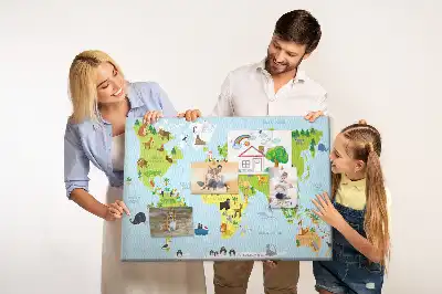 World Map Cork Memo Board with Animal Illustrations