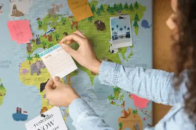 World Map Cork Memo Board with Animal Illustrations