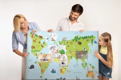 World Map Cork Memo Board with Animal Illustrations