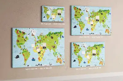 World Map Cork Memo Board with Animal Illustrations
