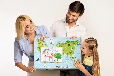 World Map Cork Memo Board with Animal Illustrations