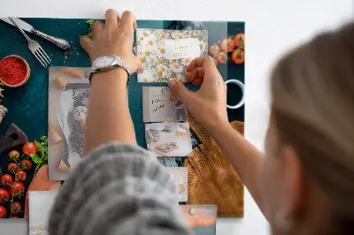 Magnetic glass dry erase board featuring kitchen utensils design