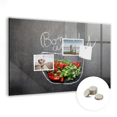 Magnetic glass dry erase board Bon appetit inscription