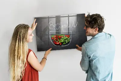 Magnetic glass dry erase board Bon appetit inscription