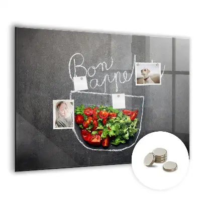 Magnetic glass dry erase board Bon appetit inscription