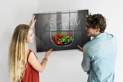 Magnetic glass dry erase board with Bon appetit inscription