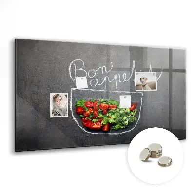 Magnetic glass dry erase board Bon appetit inscription