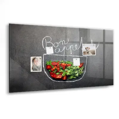 Magnetic glass dry erase board Bon appetit inscription
