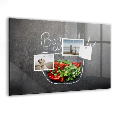 Magnetic glass dry erase board Bon appetit inscription