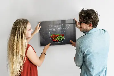 Magnetic glass dry erase board with Bon appetit inscription