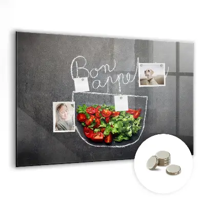 Magnetic glass dry erase board Bon appetit inscription