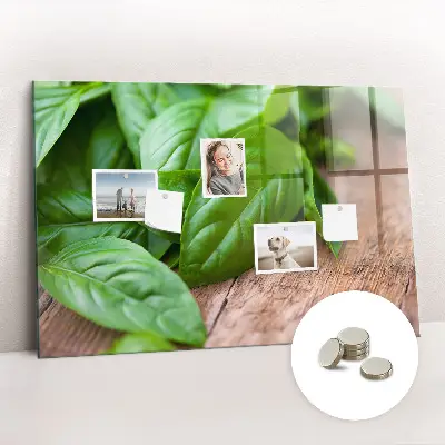 Magnetic wall board with basil leaves design