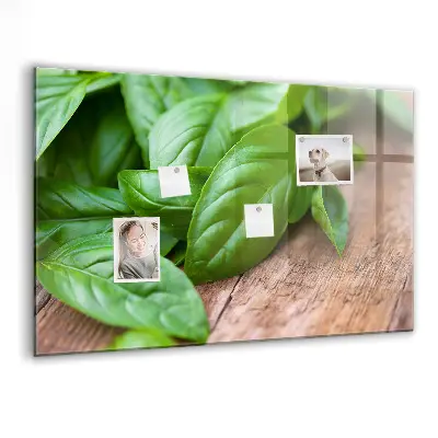 Magnetic wall board with basil leaves design