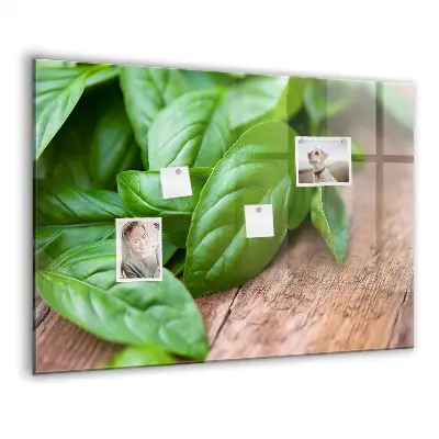 Magnetic wall board with basil leaves design