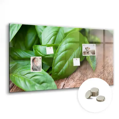 Magnetic wall board with basil leaves design
