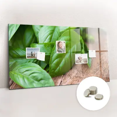 Magnetic wall board with basil leaves design