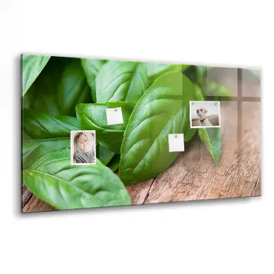 Magnetic wall board with basil leaves design