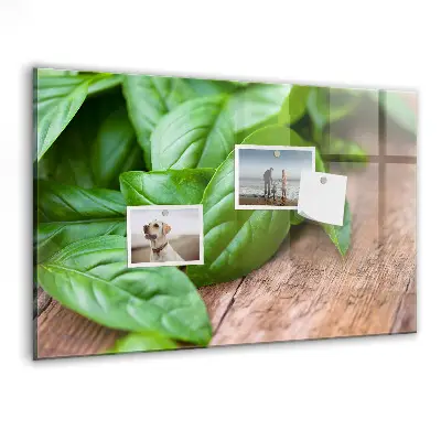 Magnetic wall board with basil leaves design