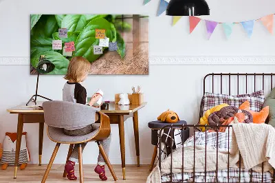 Magnetic wall board with basil leaves design