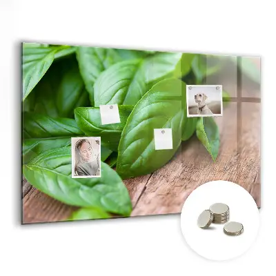 Magnetic wall board with basil leaves design