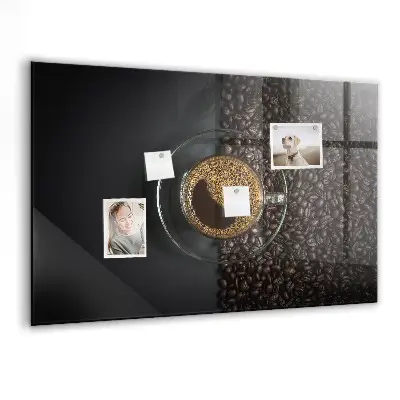Magnetic glass dry erase board featuring a cup of coffee design