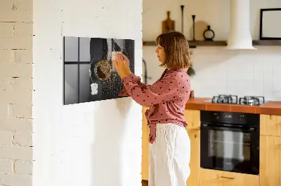 Magnetic glass dry erase board featuring a cup of coffee design