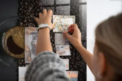 Magnetic glass dry erase board featuring a cup of coffee design