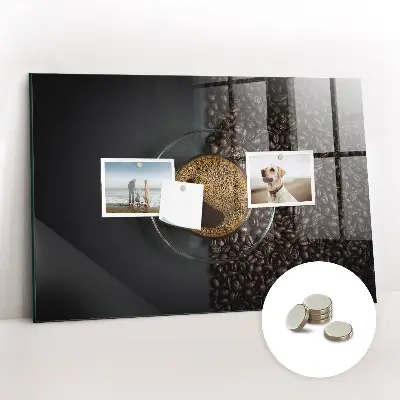 Magnetic glass dry erase board featuring a cup of coffee design
