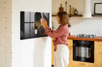Magnetic glass dry erase board featuring a cup of coffee design