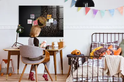 Magnetic glass dry erase board featuring a cup of coffee design