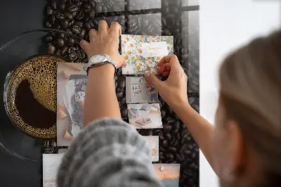 Magnetic glass dry erase board featuring a cup of coffee design