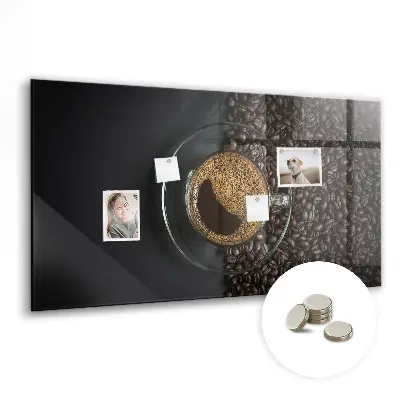 Magnetic glass dry erase board featuring a cup of coffee design