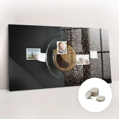 Magnetic glass dry erase board featuring a cup of coffee design