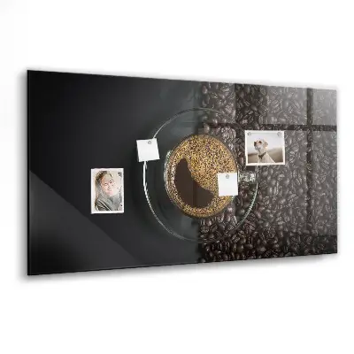 Magnetic glass dry erase board featuring a cup of coffee design