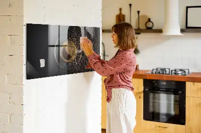 Magnetic glass dry erase board featuring a cup of coffee design