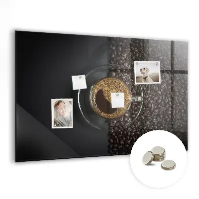 Magnetic glass dry erase board featuring a cup of coffee design