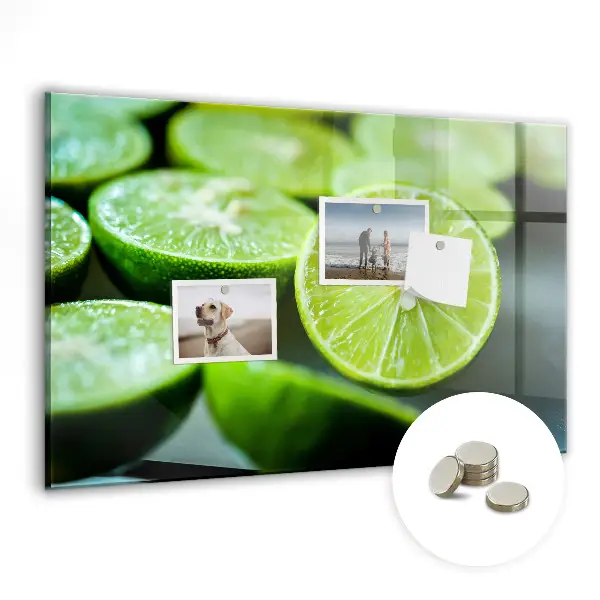 Magnetic glass dry erase board featuring lime slices