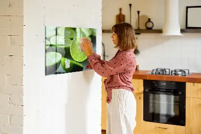 Magnetic glass dry erase board featuring lime slices
