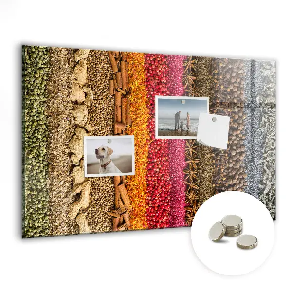 Magnetic glass dry erase board featuring a spice rack design