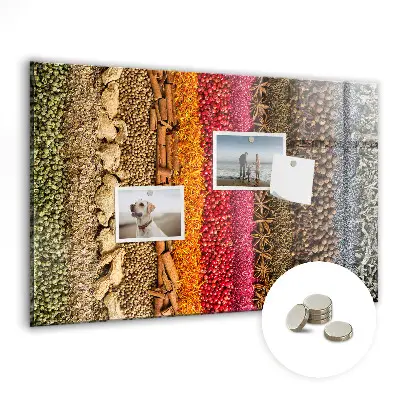 Magnetic glass dry erase board featuring a spice rack design
