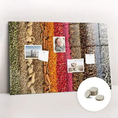 Magnetic glass dry erase board featuring a spice rack design