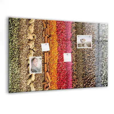 Magnetic glass dry erase board featuring a spice rack design