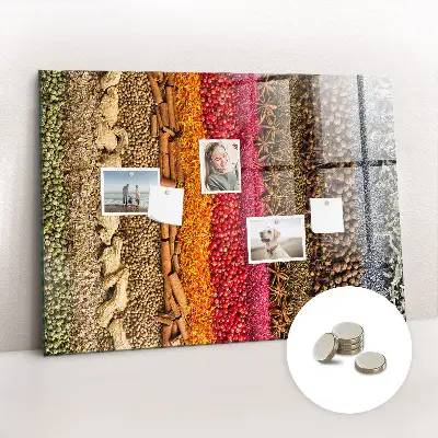 Magnetic glass dry erase board featuring a spice rack design
