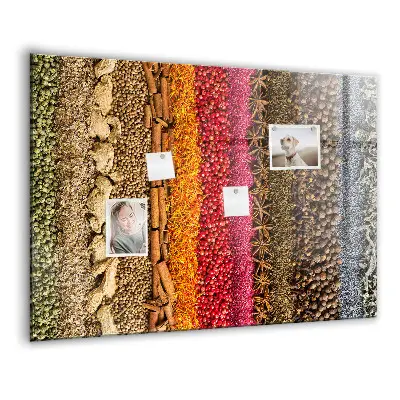 Magnetic glass dry erase board featuring a spice rack design