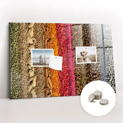 Magnetic glass dry erase board featuring a spice rack design