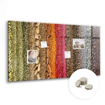 Magnetic glass dry erase board featuring a spice rack design