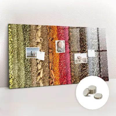 Magnetic glass dry erase board featuring a spice rack design