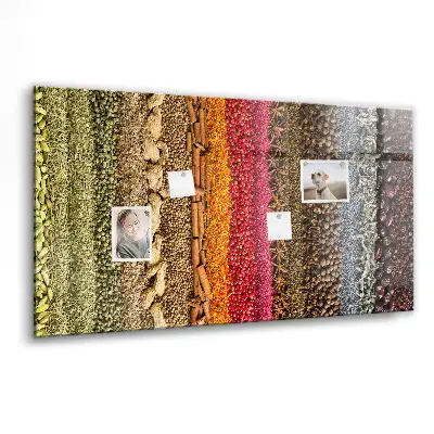 Magnetic glass dry erase board featuring a spice rack design