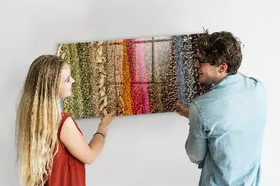 Magnetic glass dry erase board featuring a spice rack design